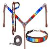 Showman Red, Yellow & Blue Beaded Leather Headstall & Breast Collar Set view 1
