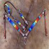 Showman Red, Yellow & Blue Beaded Leather Headstall & Breast Collar Set view 2
