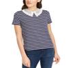 Maison Jules Women's Blouse Navy Knit Lace Collar Stripe Blue XS view 1