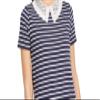 Maison Jules Women's Blouse Navy Knit Lace Collar Stripe Blue XS view 2