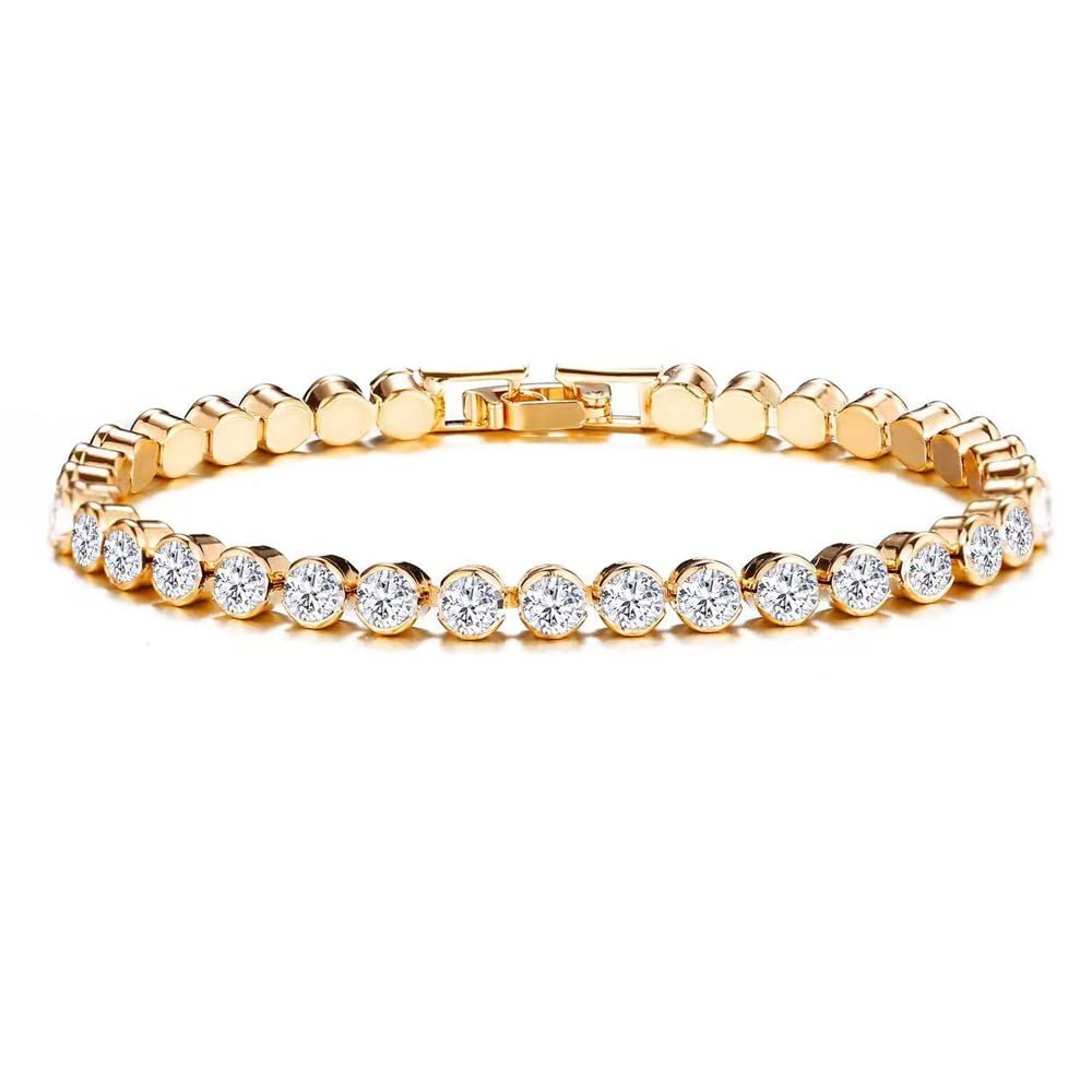 UMID 14K Gold Plated 4.5mm cubic zirconia classic tennis bracelet for men and women