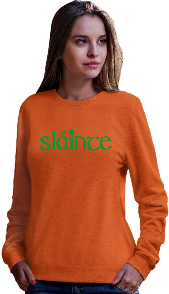 Go All Out Small Orange Adult Slainte Irish Cheers Drinking St Patricks Day Gift Sweatshirt Crewneck