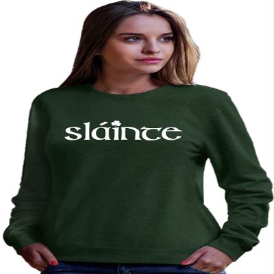 Go All Out Medium Forest Green Adult Slainte Irish Cheers Drinking St Patricks Day Gift Sweatshirt Crewneck