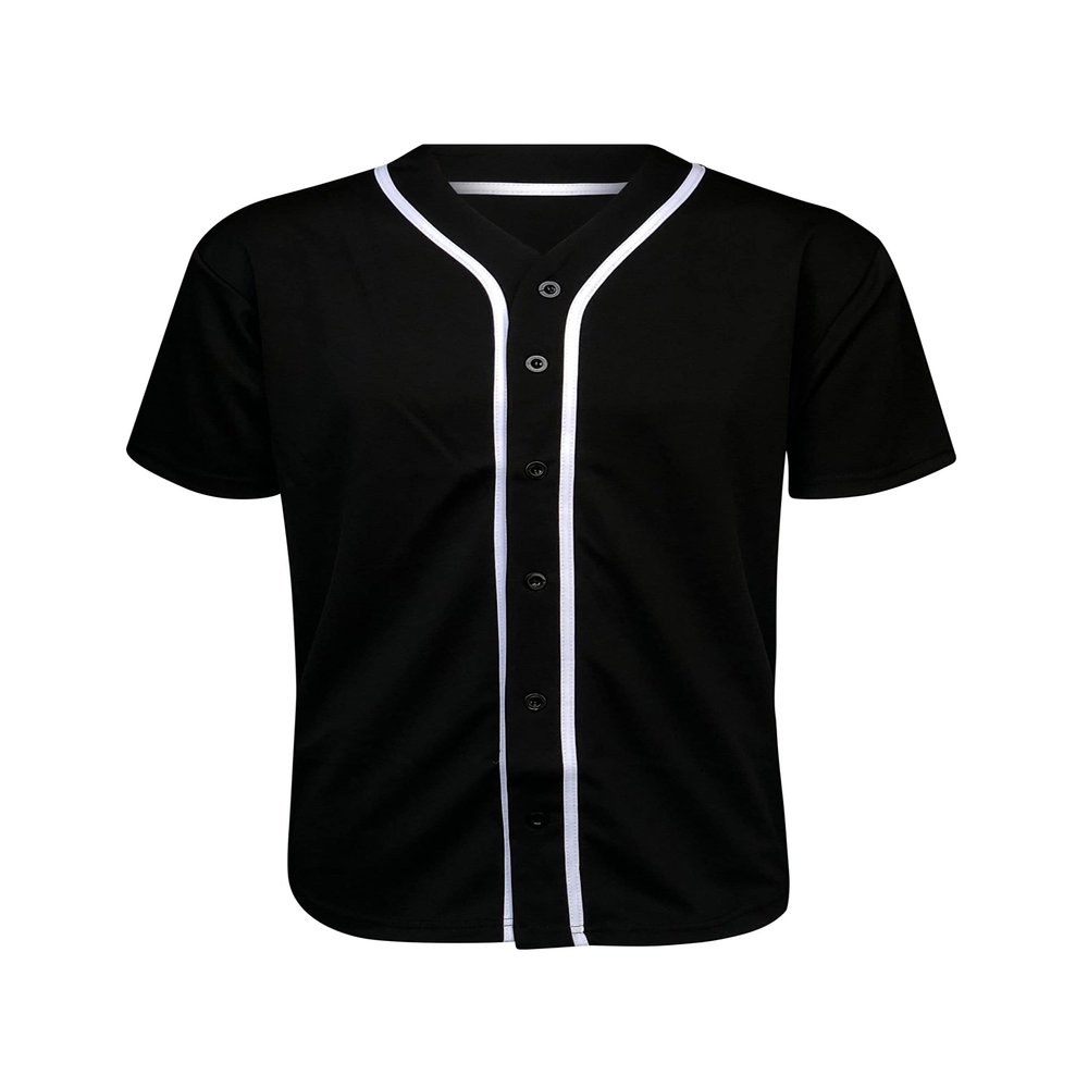 ILTEX Adult & Kids Baseball Jersey Plain Button Down T-Shirt Blank Team Sports Uniforms (2T, Black)