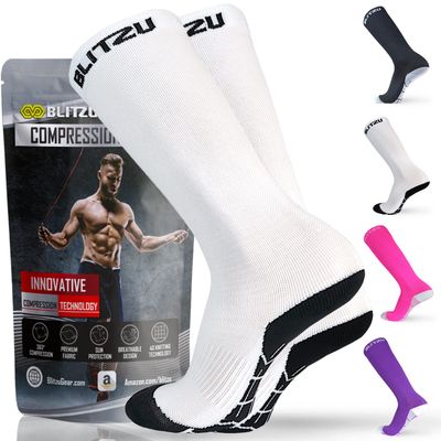 Compression Socks for Women and Men, Best Support for Running, Travel, Pregnancy, Knee High Graduated Compression Stockings WHITE S