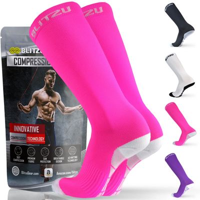 Compression Socks for Women and Men, Best Support for Running, Travel, Pregnancy, Knee High Graduated Compression Stockings PINK S