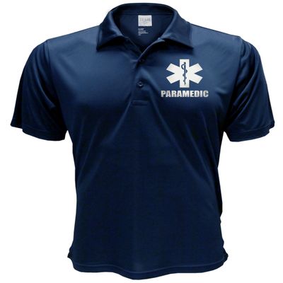Paramedic Performance Polo in Navy with Silver/Reflective Decoration Both Front and Back