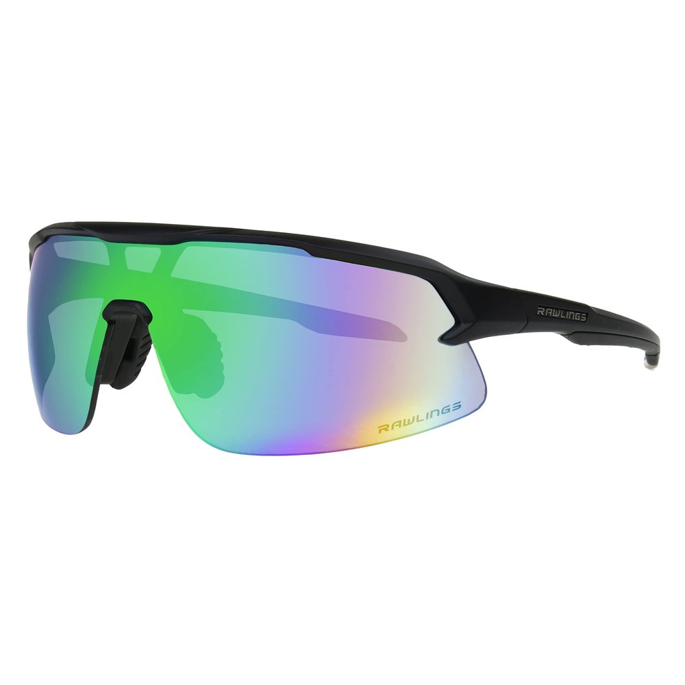 Rawlings Strike Zone Shield Youth Baseball Sunglasses, Matte Black/Green Mirror, 81mm