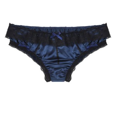 YiZYiF Men's Feminine Panties Silky Satin Lingerie Sissy Knickers Panties Blue Large