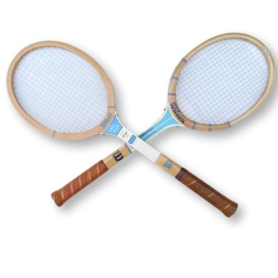2 Pack Wooden Tennis Racquets Decor Wilson Old Wooden Tennis Rackets Vintage Wood Tennis Rackets for Tennis Fan Wilson Chris Evert Prestige and Advisory Staff