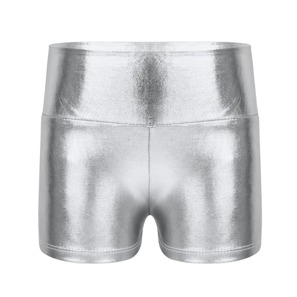 Oyolan Kids Girls Sparkle Glitter Shorts Tumbling Dancing Bottoms Sports Yoga Gymnastics Athletic Shorts Silver A 6 Years