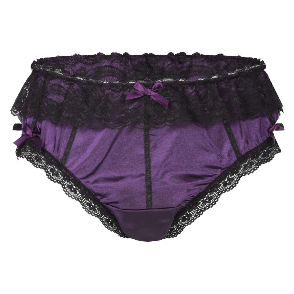 renvena Men's Sissy Crossdress Panties Silk Satin Bulge Pouch Bikini Briefs Low Rise Sleep Bottom Shorts Purple Medium