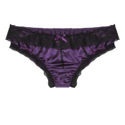 YiZYiF Men's Feminine Panties Silky Satin Lingerie Sissy Knickers Panties Purple XX-Large