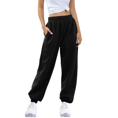 ASHER FASHION Women's Active High Waist Jogger Sweatpants Baggy Lounge Yoga Pants with Pockets Sporty, Black, Medium