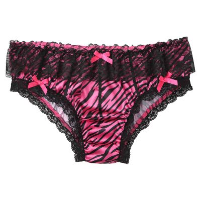 YiZYiF Men's Feminine Panties Silky Satin Lingerie Sissy Knickers Panties Rose Large