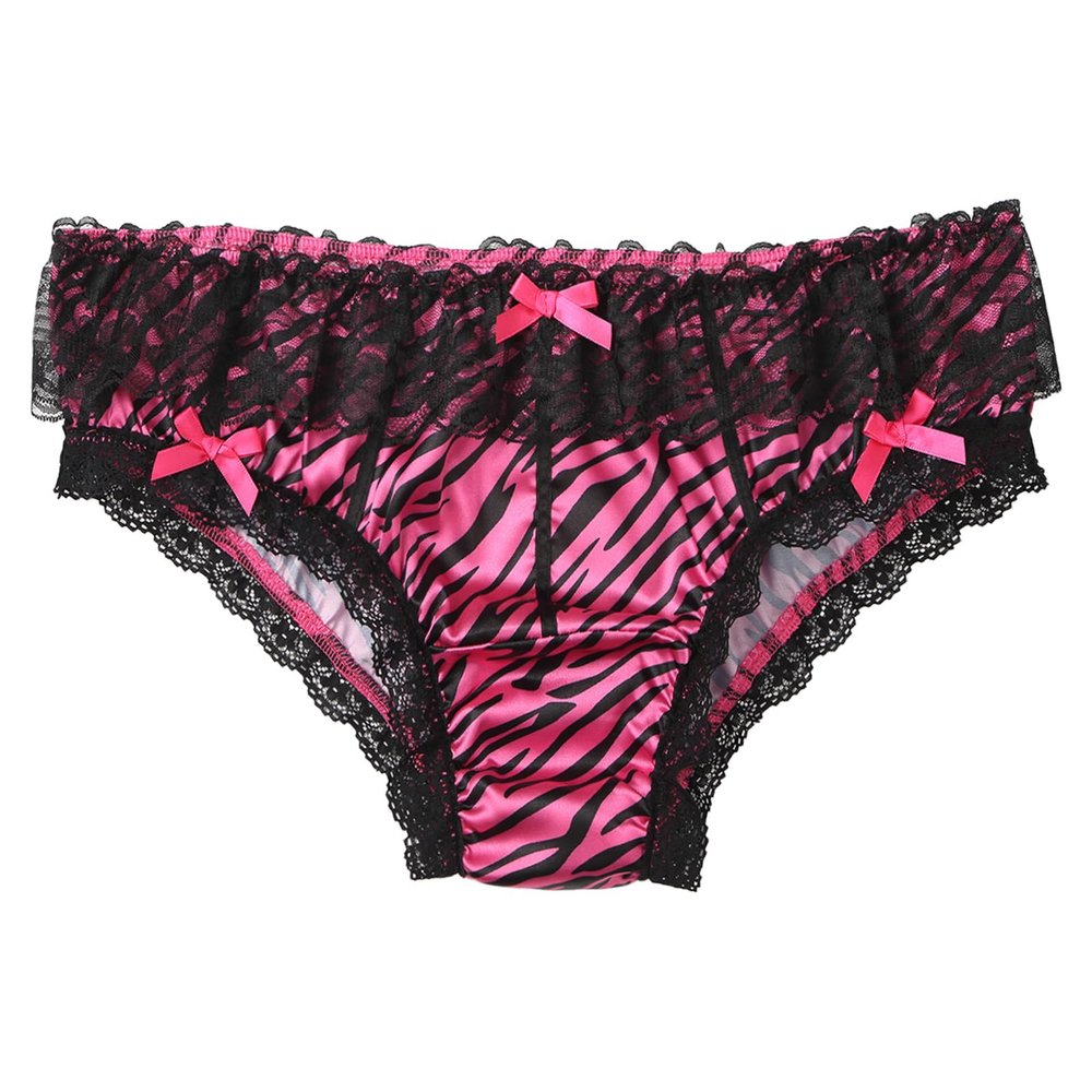YiZYiF Men's Feminine Panties Silky Satin Lingerie Sissy Knickers Panties Rose Large