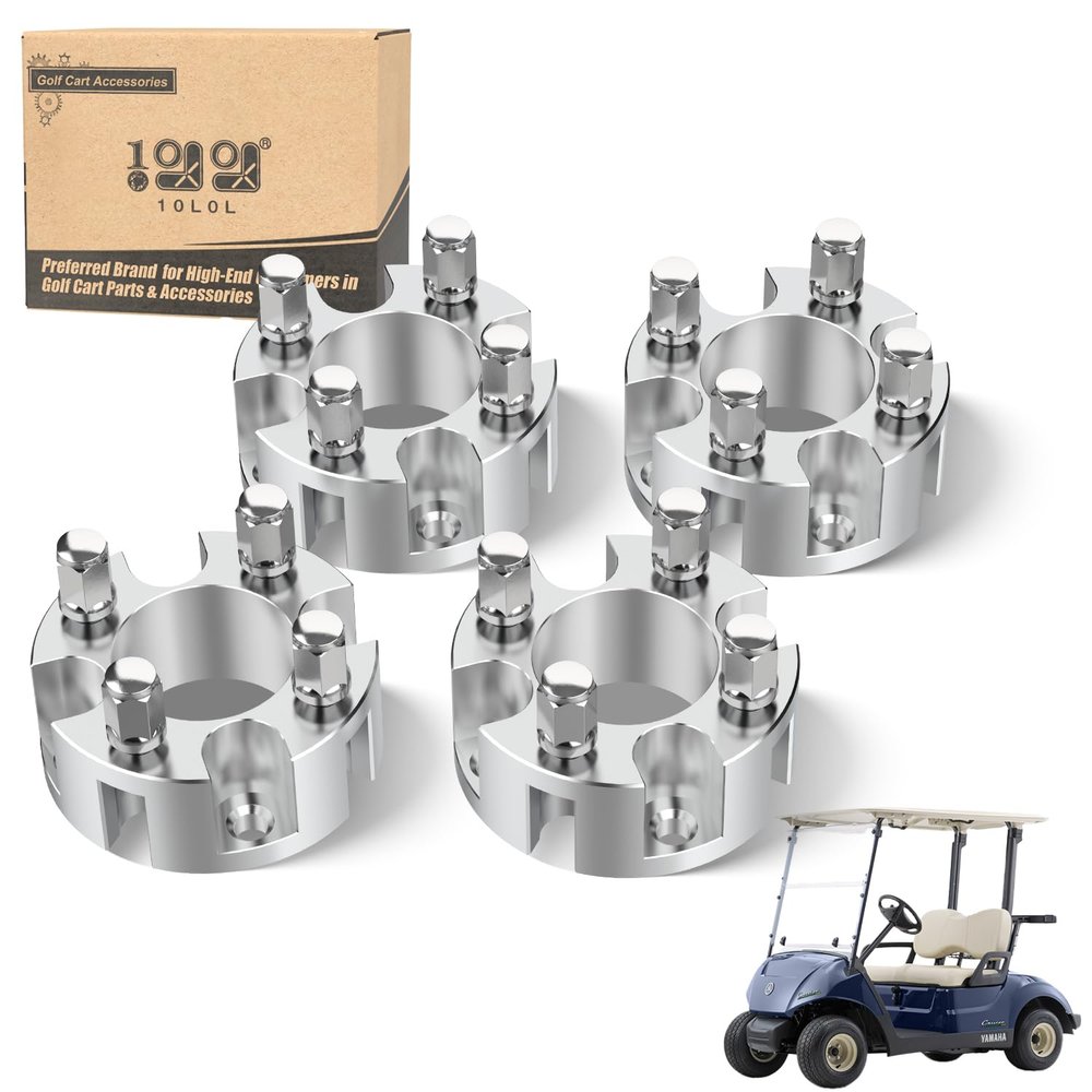 10L0L Golf Cart 2 inch Wheel Spacers for Yamaha, EZGO, Club Car (4x72mm Bolt Pattern, 68mm Hub Bore, 1/2-20 Studs) 4 Pack, Silver