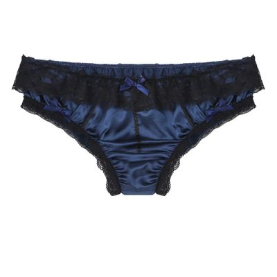 YONGHS Men's Feminine Panties Silky Satin Thong Sissy Knickers Panties French Maid Crossdress Briefs Dark_Blue X-Large