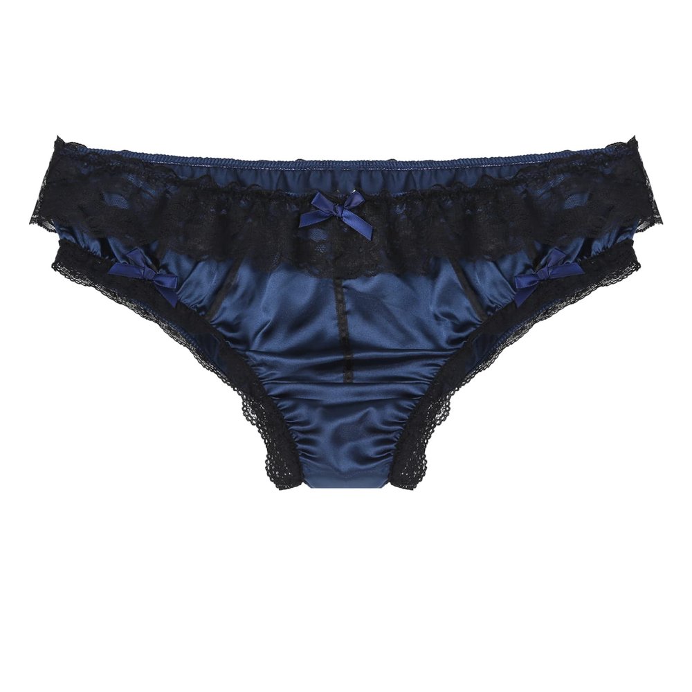 YONGHS Men's Feminine Panties Silky Satin Thong Sissy Knickers Panties French Maid Crossdress Briefs Dark_Blue X-Large