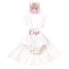 1st First Birthday Outfit Girl Ruffle Short Sleeve Floral Lace One Onesie Tulle Princess Dress+Headband Baby One Year Old Birthday Gifts Cake Smash Party Photo Shoot WhiteWith Crown 912 Months view 1