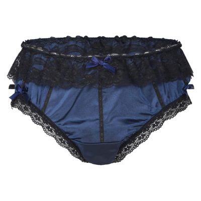 renvena Men's Sissy Crossdress Panties Silk Satin Bulge Pouch Bikini Briefs Low Rise Sleep Bottom Shorts Dark_Blue XX-Large