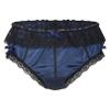 Linjinx Men's Soft Shiny Satin Cheeky Bloomer Thong Lace Trim Underwear Gay Crossdress Panties Dark_Blue A X-Large view 3