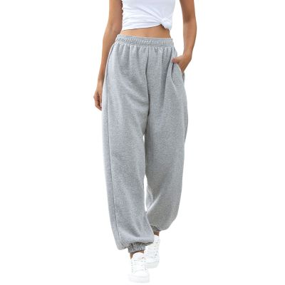 ASHER FASHION Women's Active High Waist Jogger Sweatpants Baggy Lounge Yoga Pants with Pockets Sporty Gray S