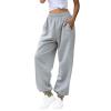 ASHER FASHION Women's Active High Waist Jogger Sweatpants Baggy Lounge Yoga Pants with Pockets Sporty Gray S view 4