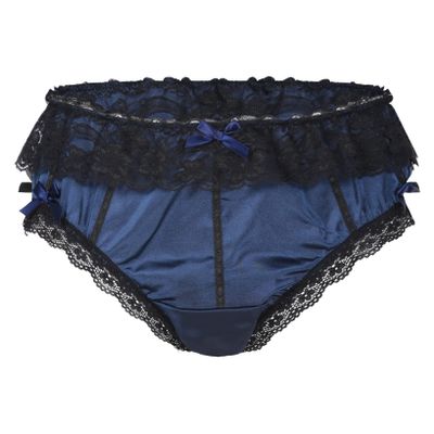 LiiYii Men's Shiny Satin Lace Bikini Briefs Sissy Pouch Panties Knickers Crossdress Underwear Dark_Blue X-Large