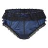 LiiYii Men's Shiny Satin Lace Bikini Briefs Sissy Pouch Panties Knickers Crossdress Underwear Dark_Blue X-Large view 1