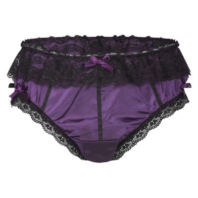 LiiYii Men's Shiny Satin Lace Bikini Briefs Sissy Pouch Panties Knickers Crossdress Underwear Purple Medium