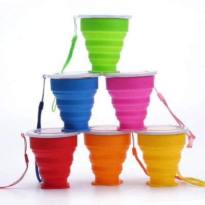 JIELUO Silicone Collapsible Travel Water Cup, 6Pack Collapsible Silicone Cup with Lid, Expandable Drinking Cup Set, Reusable Mug for Camping, Hiking, Travel