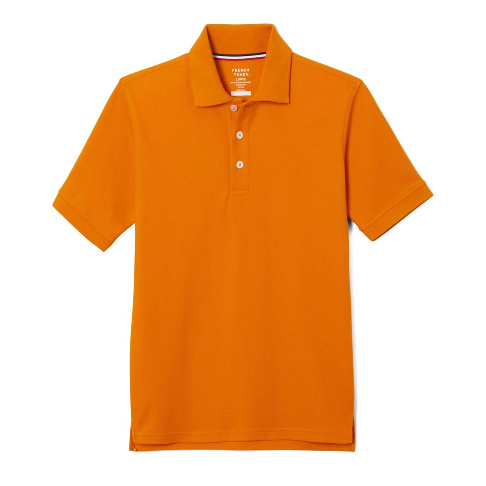 French Toast Boys' Short Sleeve Pique Polo Uniform Shirt (Standard & Husky), Sun Orange, 18-20