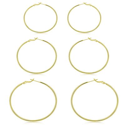 14K Gold Plated Hoop Earrings, 3 Pairs 925 Sterling Silver Big Hoop Earrings Set For Women 50MM 60MM 70MM