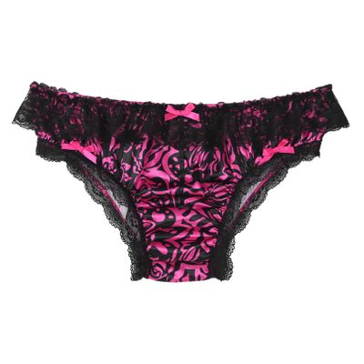YONGHS Men's Feminine Panties Silky Satin Thong Sissy Knickers Panties French Maid Crossdress Briefs Hot_Pink Large