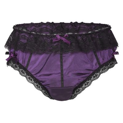 iiniim Mens Sissy Panties Lace Trim Bowknot Lingerie Satin Briefs Underwear Girly Underpanties Purple X-Large
