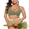 CRZ YOGA Womens Push Up Bikini Top Underwire Padded Bathing Suit Criss Cross Halter Retro Ruched Swimsuit Tops Moss Green 40B/C view 1