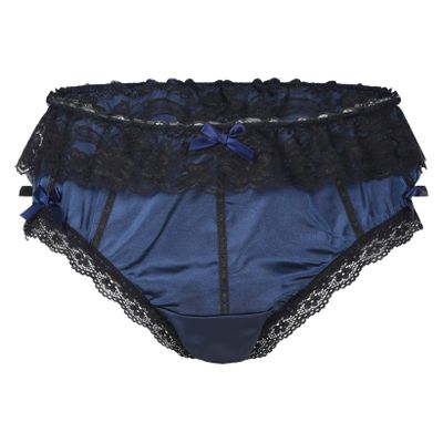 QinCiao Men's Sexy Ruffle Floral Lace Sissy Panties Crossdress Bikini Briefs Thong Lingerie Dark_Blue A X-Large