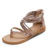 FRALOSHA Womens Sandals Summer Flat Thong Cross Strappy Beach Gladiator Shoes with Zipper Brown 6 view 1
