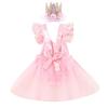 1st First Birthday Outfit Girl Ruffle Short Sleeve Floral Lace One Onesie Tulle Princess Dress+Headband Baby One Year Old Birthday Gifts Cake Smash Party Photo Shoot PinkWith Crown 912 Months view 2