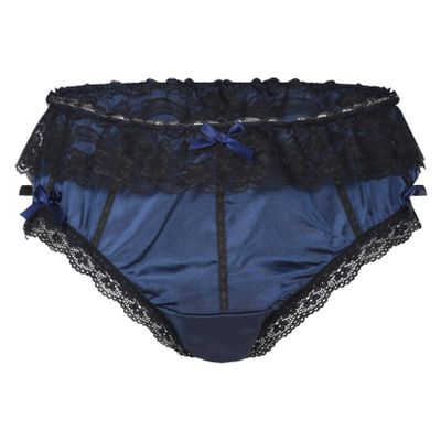 Freebily Men's Sissy Ruffle Lace Trim Briefs Bowknot Shiny Satin Underpants Crossdress Panties Dark_Blue Medium