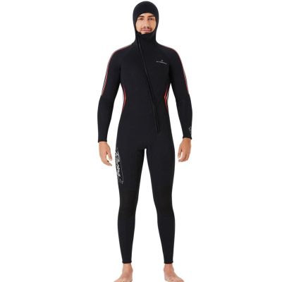 Backbayia Diving Wetsuit Waterproof Full Body One-Piece Wetsuit Long Sleeve Swimsuit with Front Zip for Wading Snorkeling (Black XXL)