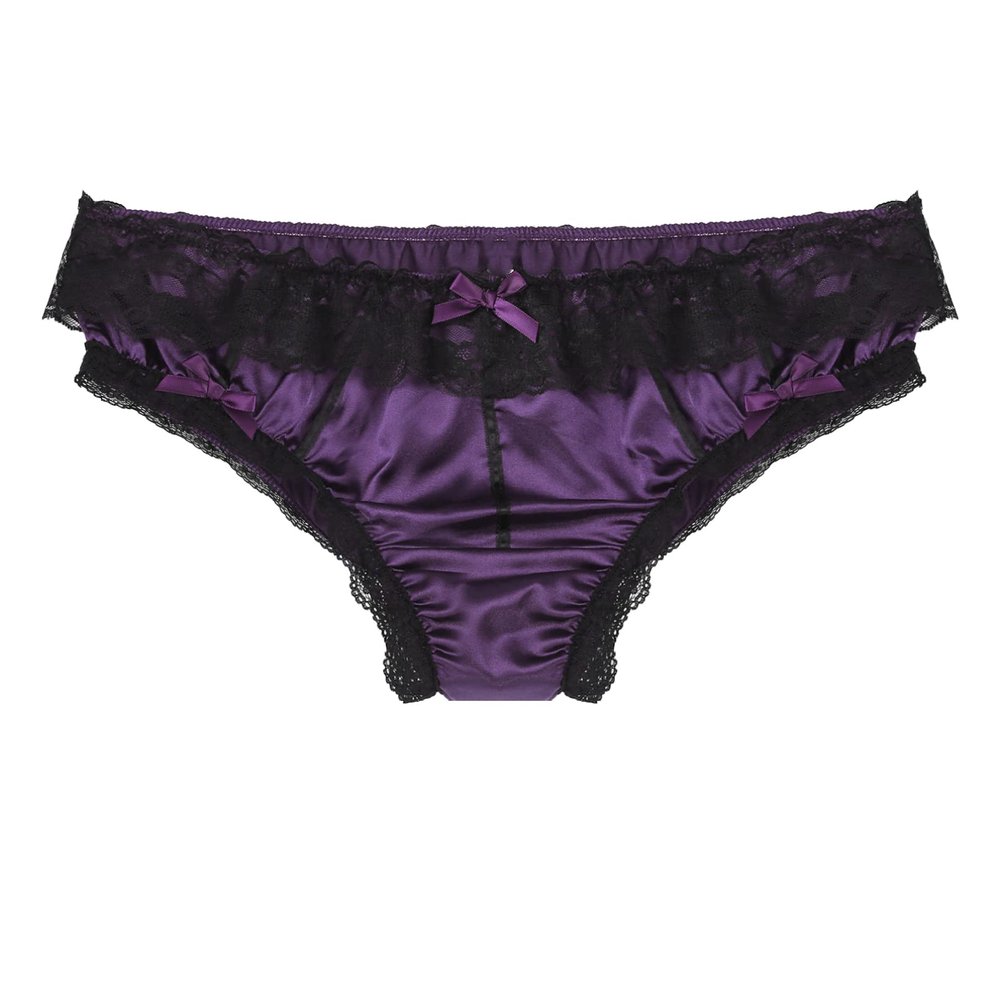 YONGHS Men's Feminine Panties Silky Satin Thong Sissy Knickers Panties French Maid Crossdress Briefs Purple Medium