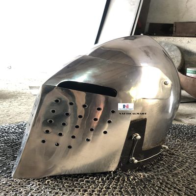 Nautical-Mart SCA LARP 18 Gauge Steel Medieval Combat Bascinet Armor Helmet silver