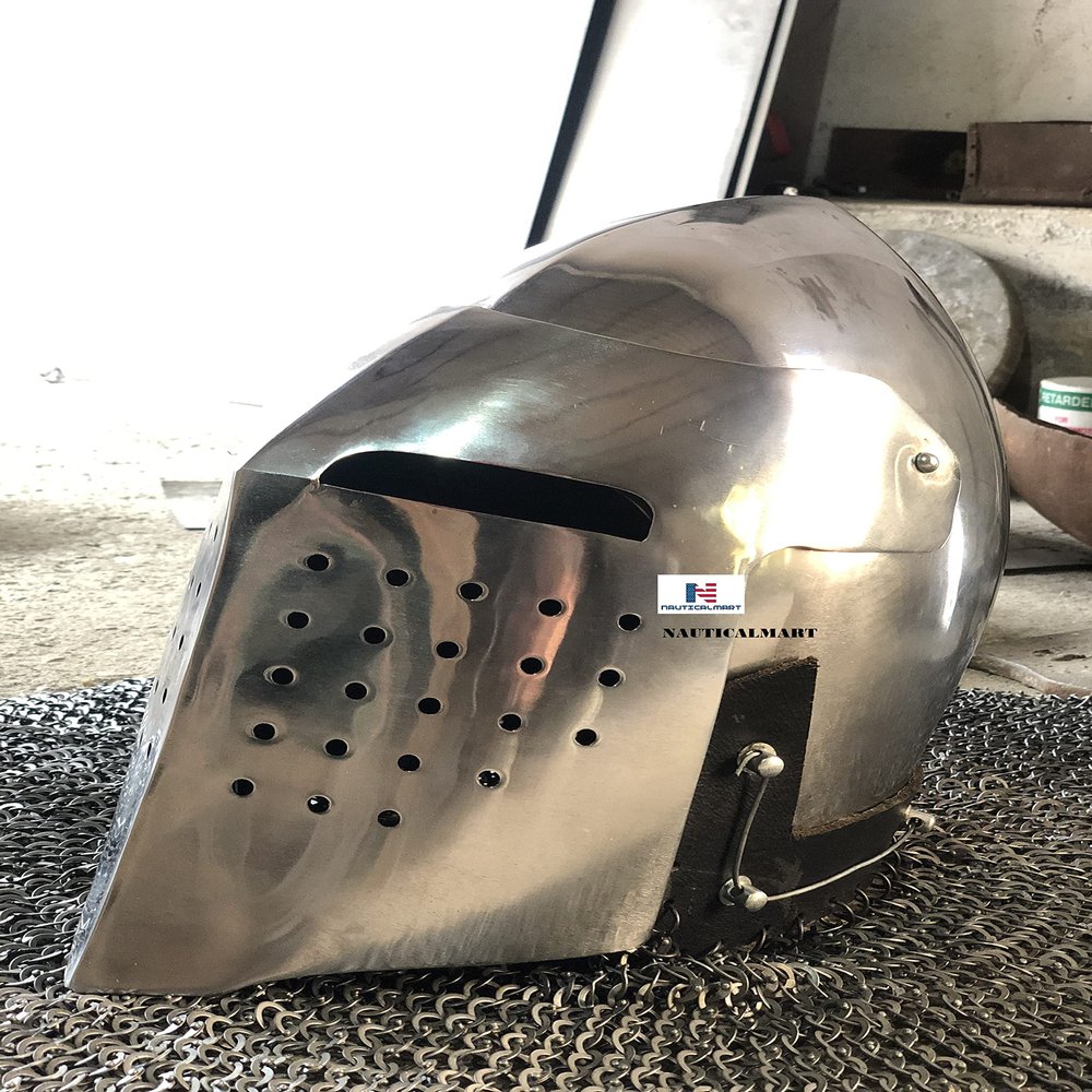 Nautical-Mart SCA LARP 18 Gauge Steel Medieval Combat Bascinet Armor Helmet silver