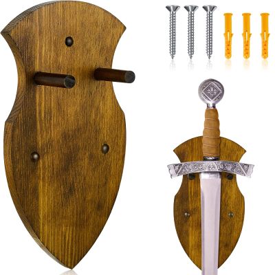 Queekay Wooden Sword Wall Mount Plaque Hanger for Katana Sword Display Stand for Wall Display Plaque with Hardware(Bright Brown,Stylish)