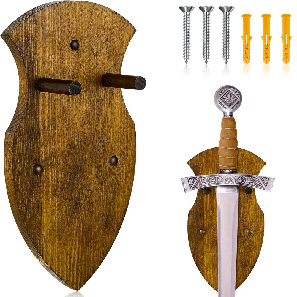 Queekay Wooden Sword Wall Mount Plaque Hanger for Katana Sword Display Stand for Wall Display Plaque with Hardware(Bright Brown,Stylish)