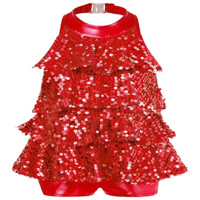 Fldy Kids Girls Shiny Sequins Leotard Dress Backless Dance Performance Costume for Hip Hop Jazz Stage Recital Red 6 Years