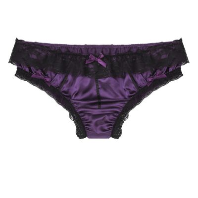 YONGHS Men's Feminine Panties Silky Satin Thong Sissy Knickers Panties French Maid Crossdress Briefs Purple XX-Large