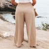 chouyatou Women's Smocked High Waisted Cotton Linen Wide Leg Pants Palazzo with Pockets (Medium, Khaki) view 3